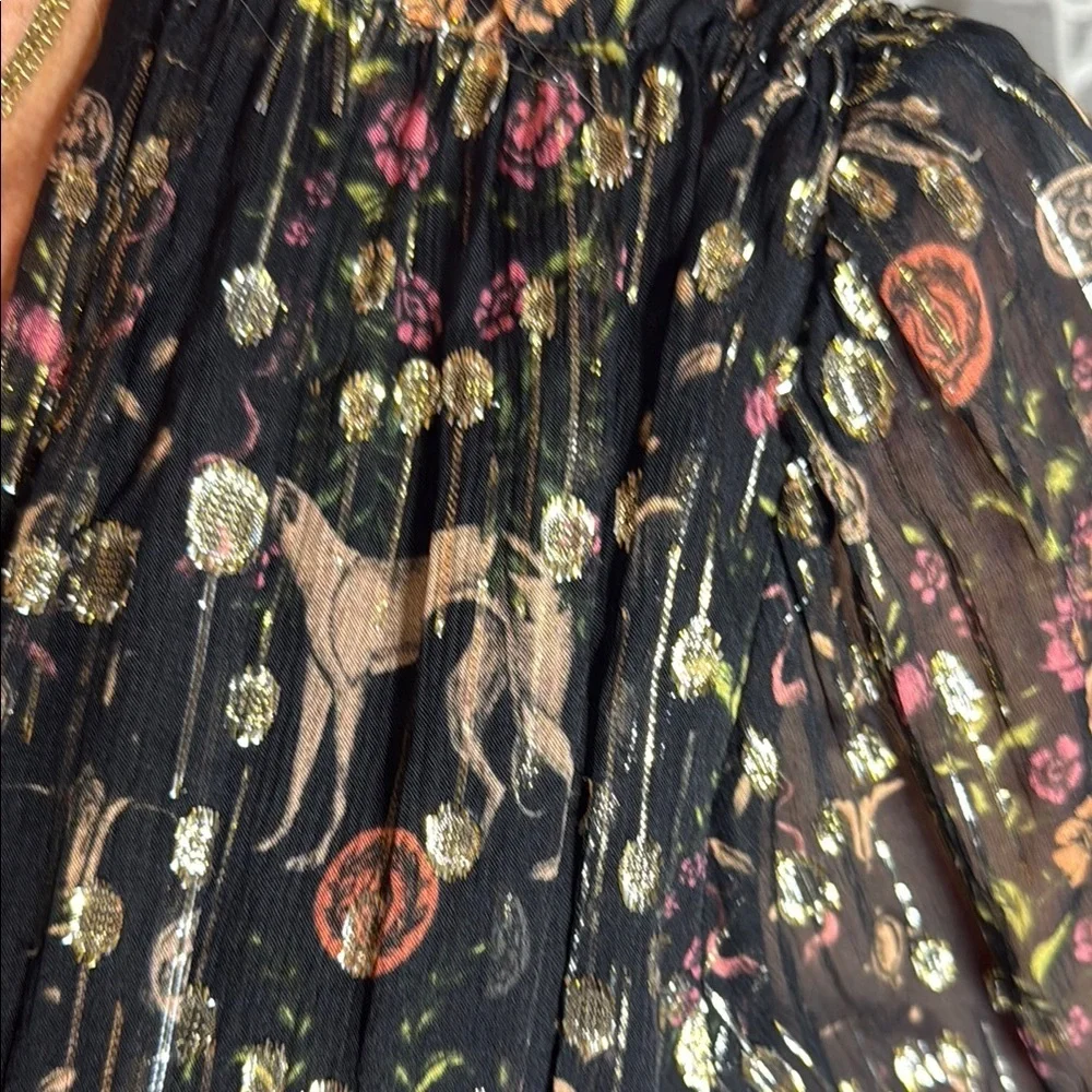 Sandro Paris Pleated Hound Print Metallic Dress 38/6